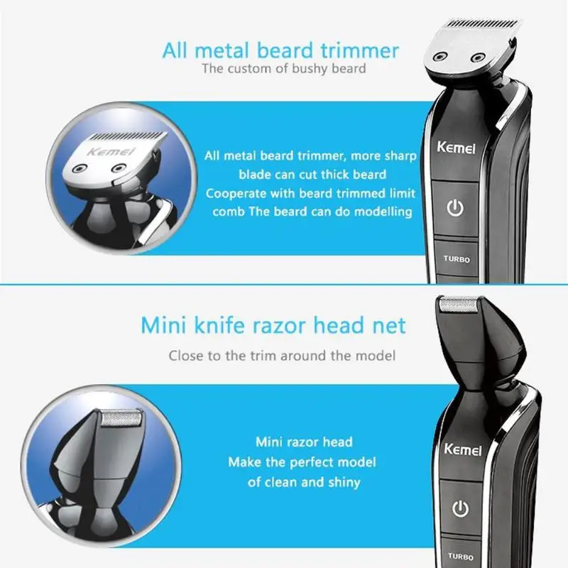 KM-1832 Waterproof Electric hair clipper shaver beard trimmer nose hair rechargeable cutting haircut kit men face care
