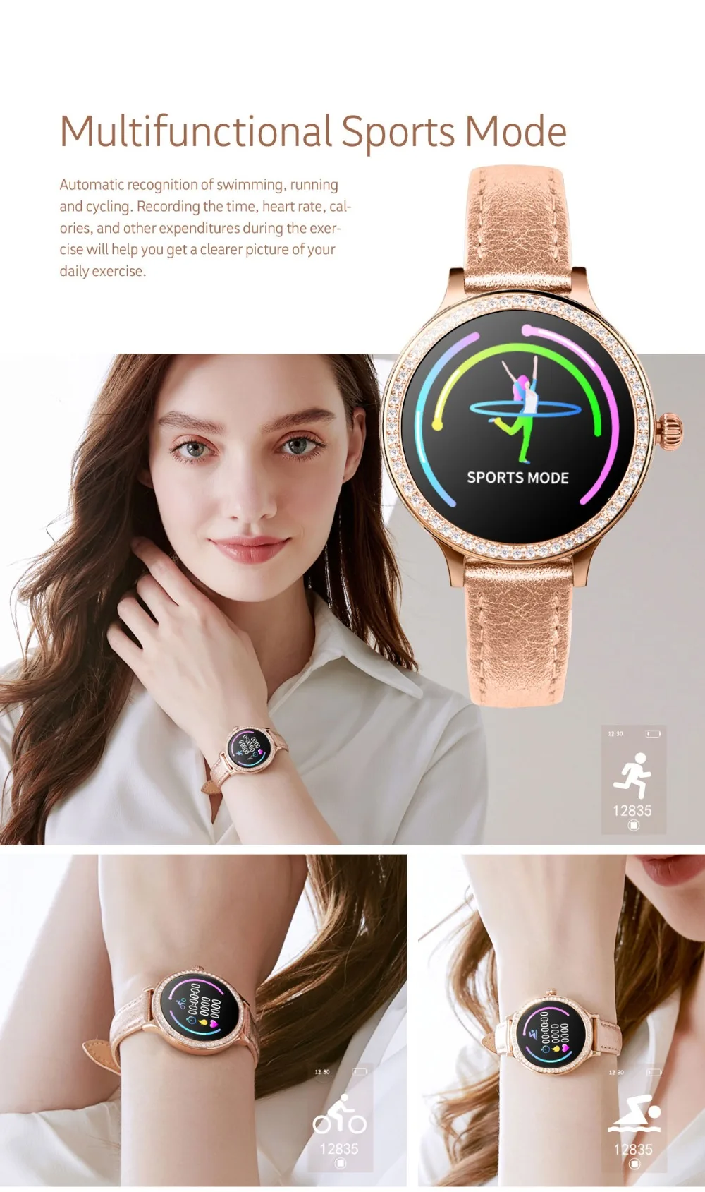 Умные часы для женщин, физиологический пульсометр, кровяное давление, несколько видов спорта, фитнес, Bluetooth, часы для IOS, Android