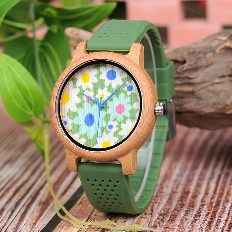 BOBO BIRD Bamboo Wooden Watches Men With Silicone Straps Quartz Movement Sport Wrist Watch in Wood Box erkek kol saati