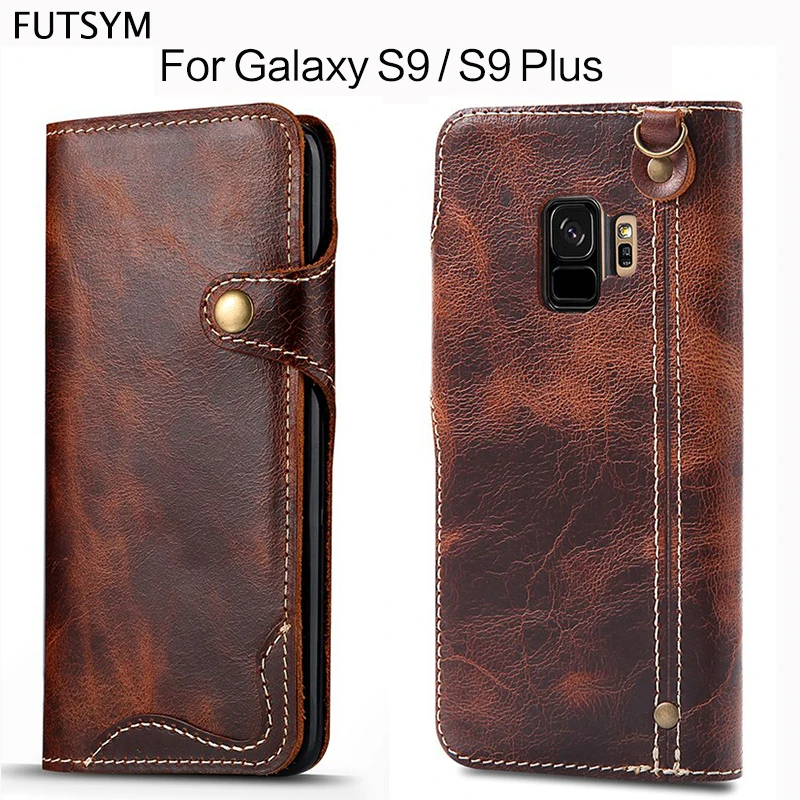 Натуральные Кожаные кошелки крышка для samsung Galaxy S9 плюс флип кейс из натуральной