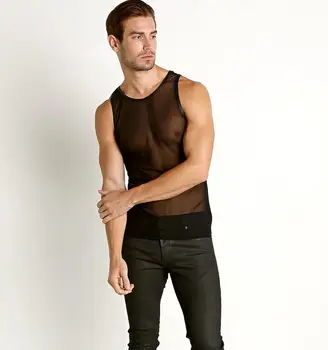 

Free shipping mesh vest male hollow out summer sexy transparent thin see-through sexy base vest