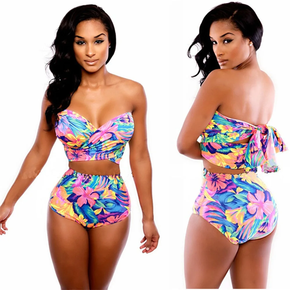 

Sexy Two Piece High Waist Colorful Floral Wrap Swimsuit Female Separate Swimwear Women Bathing Suit
