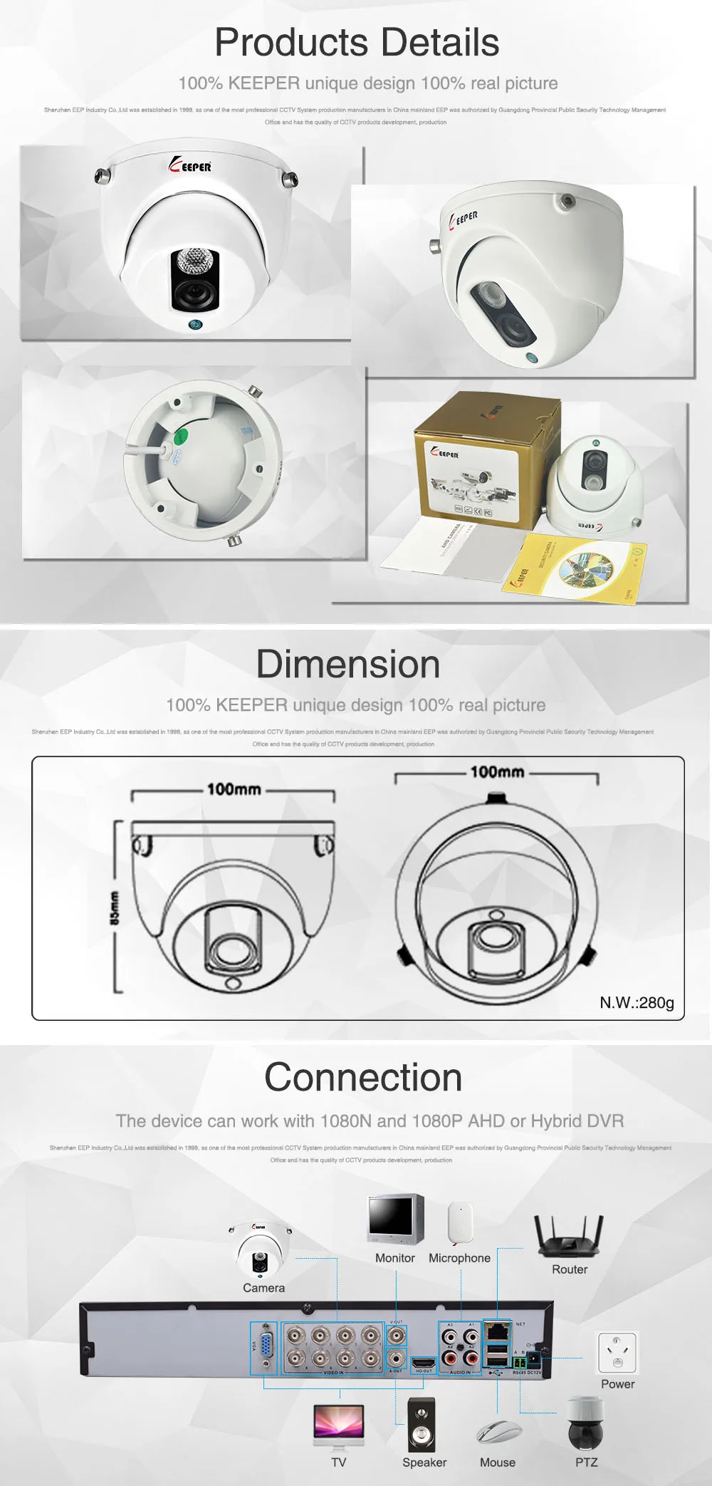 Keeper 2.0MP 1080P аналоговый AHD Sony IMX323 видеонаблюдение Vandalproof камера видеонаблюдения в помещении Безопасность Купольная камера IR Cut