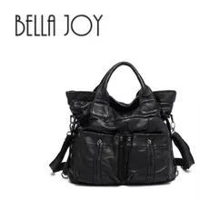 BELLA JOY Женская модная повседневная сумка Лоскутная Овчина натуральная кожа женская сумка большие сумки