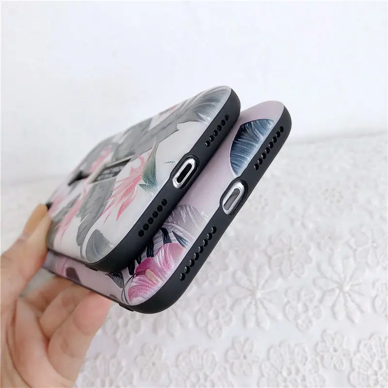 حلقة حلقة جراب هاتف ل أبل فون XR XS X 6 6 S 7 8 زائد الأزياء زهرة يترك إخفاء حلقة حامل حامل غطاء ل فون XS ماكس