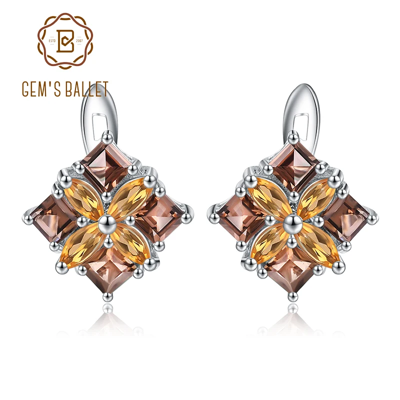 Серьги-гвоздики женские из серебра серьги дымчатого кварца пробы с натуральным