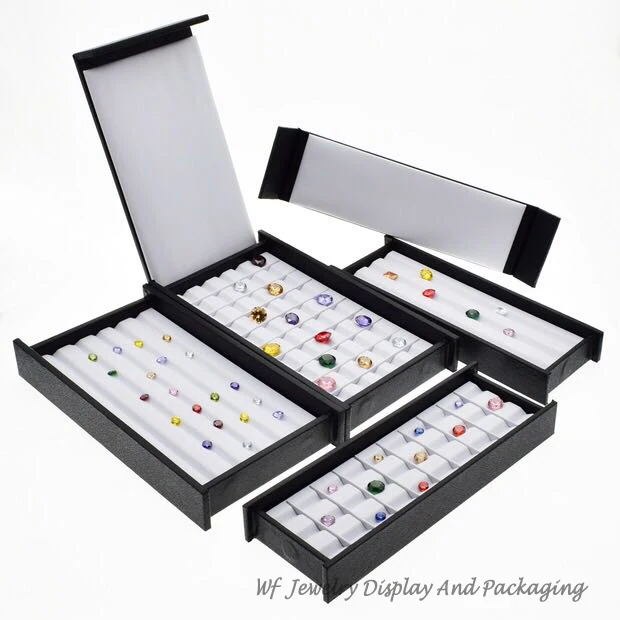

Superior Leather Mute With Magnet Cover Diamond Display Tray Stone Storage Case Gem Box Jewelry Holder Gemstone Organizer