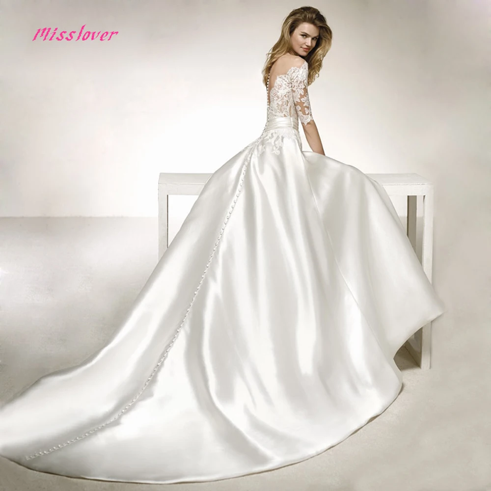 

Vestido de Noiva V-neck Vintage silk taffeta Wedding Dress 2019 new arrival Appliques A-Line Bridal Gown with Chaple Train