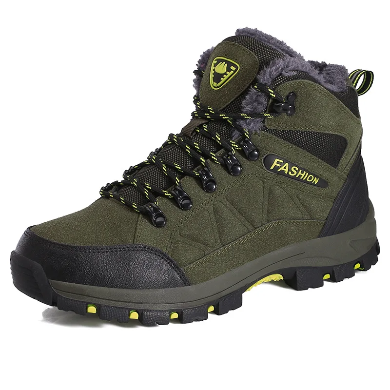 

BACKCAMEL Winter New Outdoor Men's Work Shoes Plus Velvet Warm High Shoes Wear-resistant Non-slip Snow Shoes Size 39-44 Lace Up