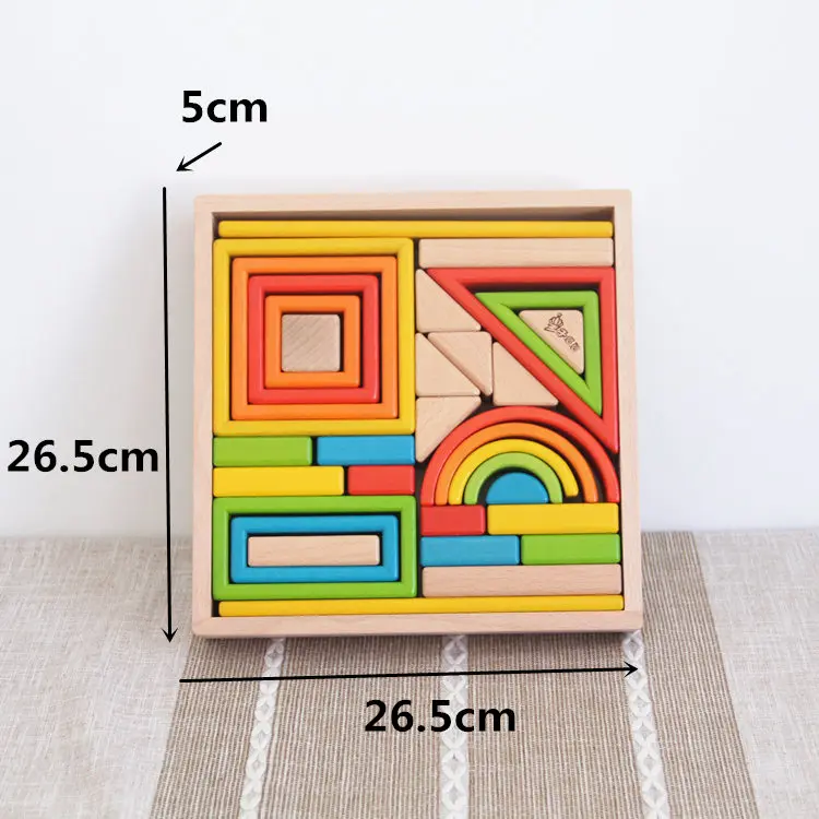 32 шт геометрические сборные блоки деревянная Коробка Набор радужных строительных блоков деревянные игрушки для детей Монтессори развивающие игрушки подарок
