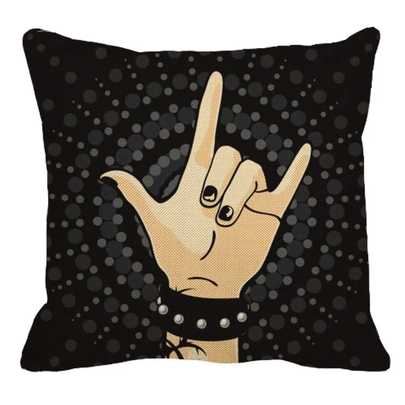 

XUNYU 45cmx45m Rock Gesture Rock And Roll Pattern New Linen Comfortable Cushion Cover Home Sofa Decorative Pillow Cover YH192