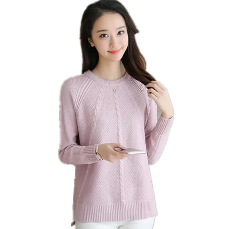 

2019 Women Loose Round neck pullover Sweaters Autumn Winter Long Sleeve Sweater Woman Solid Casual Short Knitted Sweater top 408