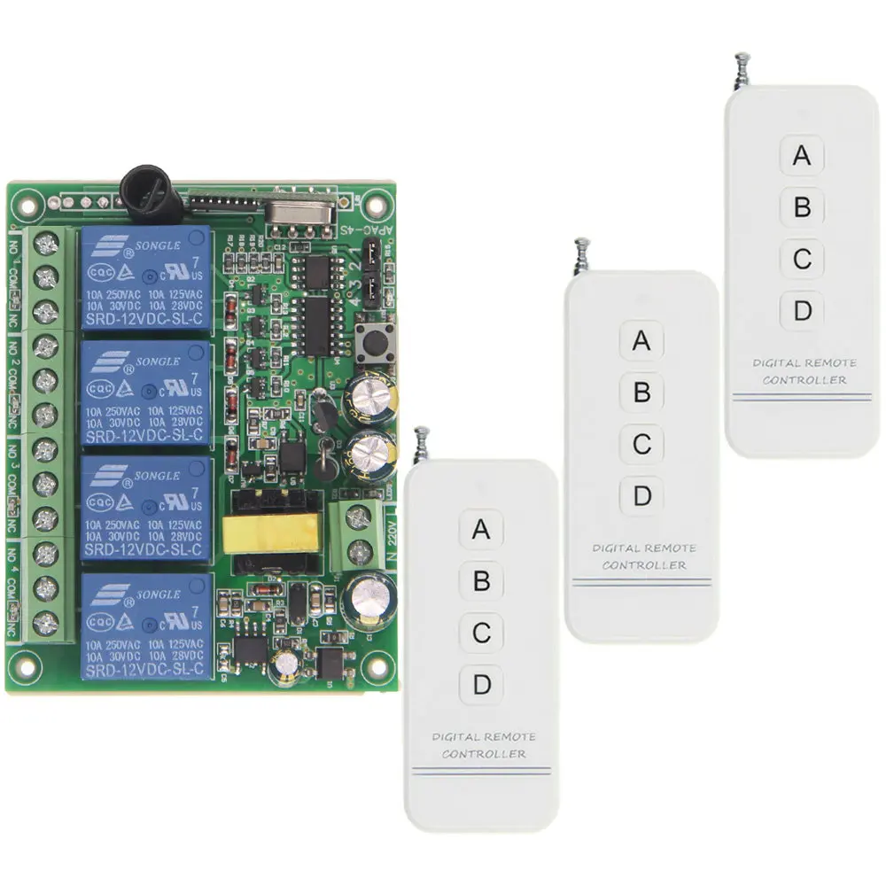 

500m 4CH 4 CH Wireless Remote Control LED Light Switch 220V Relay Output Radio RF Transmitter And 315/433 MHz Receiver