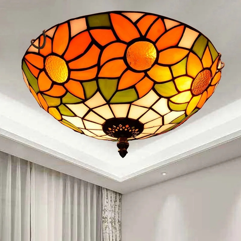 Us 123 07 40 Off Tiffany Stained Glass Corridor Corridor Yang Flower Hall Bedroom Balcony Glass Dome Light Solar Lanterns In Ceiling Lights From