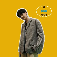 Осенний корейский мужской японский хлопок свободный большой размер Tide бренд решетки Хаундстут пара однотонный деловой костюм