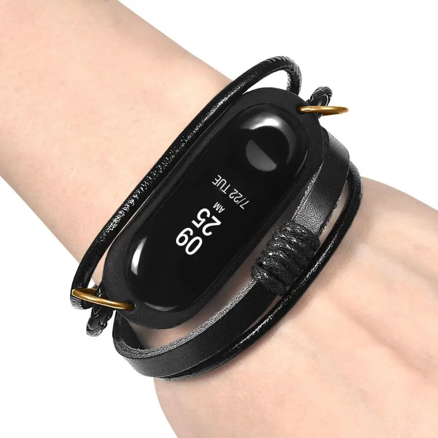 Ремешок для браслета Xiaomi Mi Band 3 сменный плетеный кожаный браслет с бусинами 18Jul4