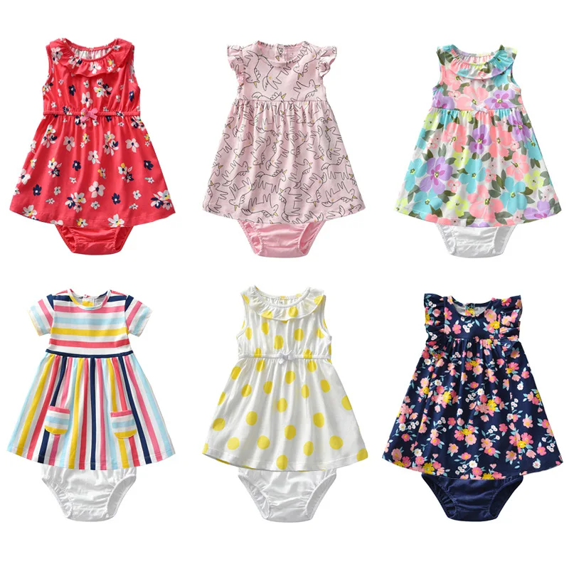 

Famuka 2PCS Newborn Baby Summer Dress Girl Sleeveless Cotton Dresses Infant Cartoon Print Dresses + PP Shorts Baby Girl Clothes