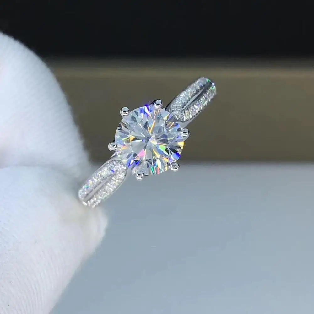 US $525.00 Round White Gold Moissanite Ring 1ct 650mm D VVS Luxury Moissanite Weding Ring for Women