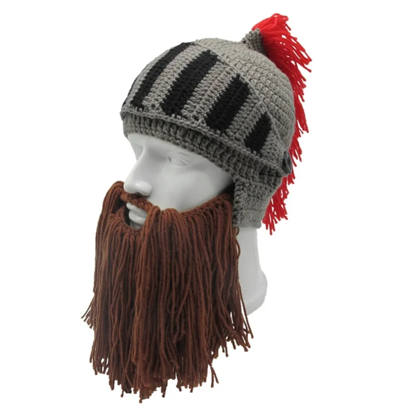 Camping Climbing Male Tassel Roman Knight Knit Helmet Men's Caps Original Barbarian Handmade