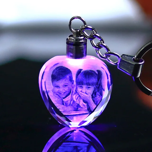 Heart Shape Crystal Ornaments Changing Colors LED Light Laser Engraved