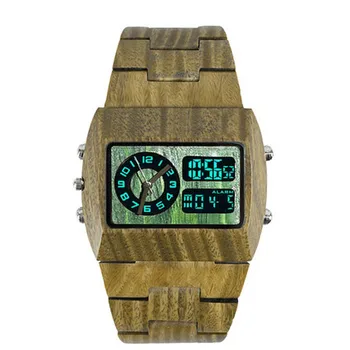 

Luxury Brand Mens wooden watch 2016 Hot selling led show analog digital wood watch men analog digital Luminous Wood wrist watch