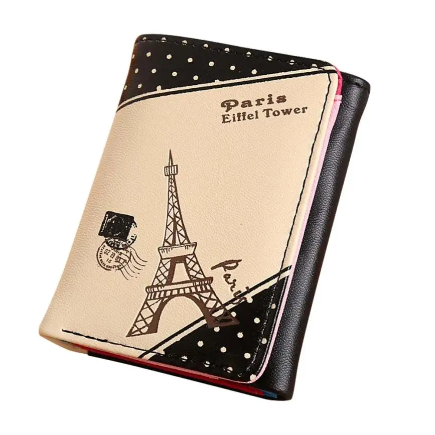 Paris Eiffel Tower female leather wallet ladies Hasp Coin Purse Short