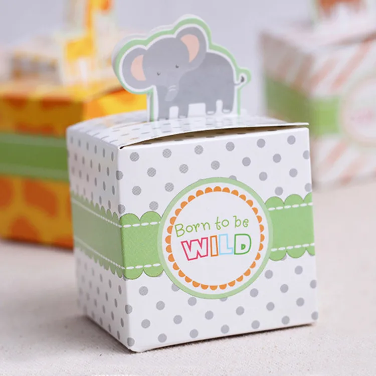 10 шт. подарочные коробки с животными из мультфильмов, тигр, жираф, слон, обезьяна, коробка для конфет для детского душа, Детская подарочная упаковка ко дню рождения, коробка