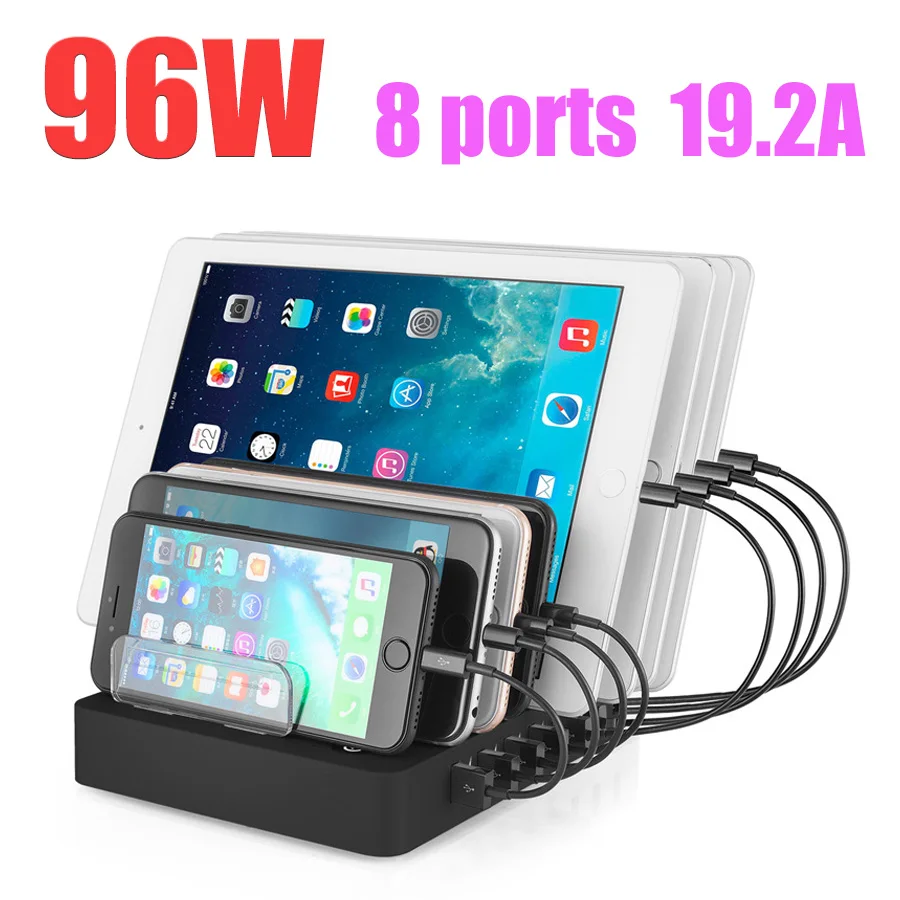 

96W USB Charging Station Dock for Multiple Devices, 8-Port 2.4A Desktop Charger,Charging Stand Organizer for Smart Phone