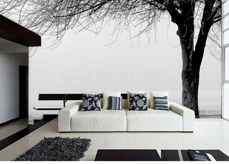 Пользовательские 3D Фото Обои фреска черный белый большой дерево скамейка Абстрактное Искусство Настенная живопись Современная гостиная диван ТВ фон Декор