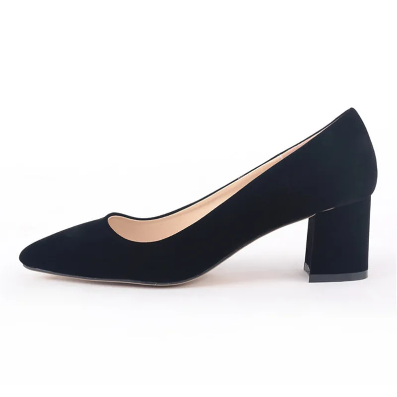 LOSLANDIFEN/свадебные женские туфли на высоком квадратном каблуке с острым носком из овечьей кожи, пикантные женские туфли, 06981R, size35-42 Mujer Zapato - Цвет: 06981R black