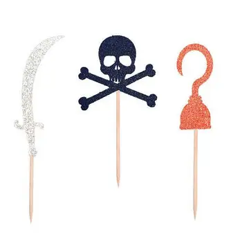 

glitter Pirate Theme birthday cupcake toppers wedding Halloween baby shower doughnut food treats picks partytoothpicks