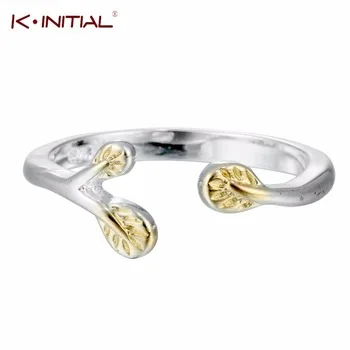 Kinitial 1Pcs New Arrival 925 Sterling Silver Leaves Open Rings For Women Hypoallergenic Silver Fashion Jewelry Lady Gift