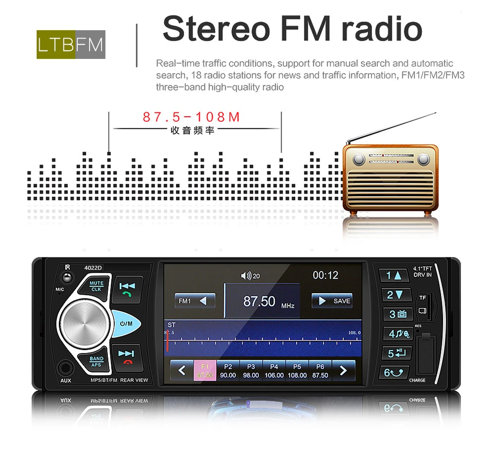 Rádio do Carro Ltbfm Bluetooth Autoradio Din Estéreo Auto Multimídia Mp5 Player tf Usb Mp3 Rádio Coche Áudio Vídeo 4022d 1 9 Cheap Rádios automotivos