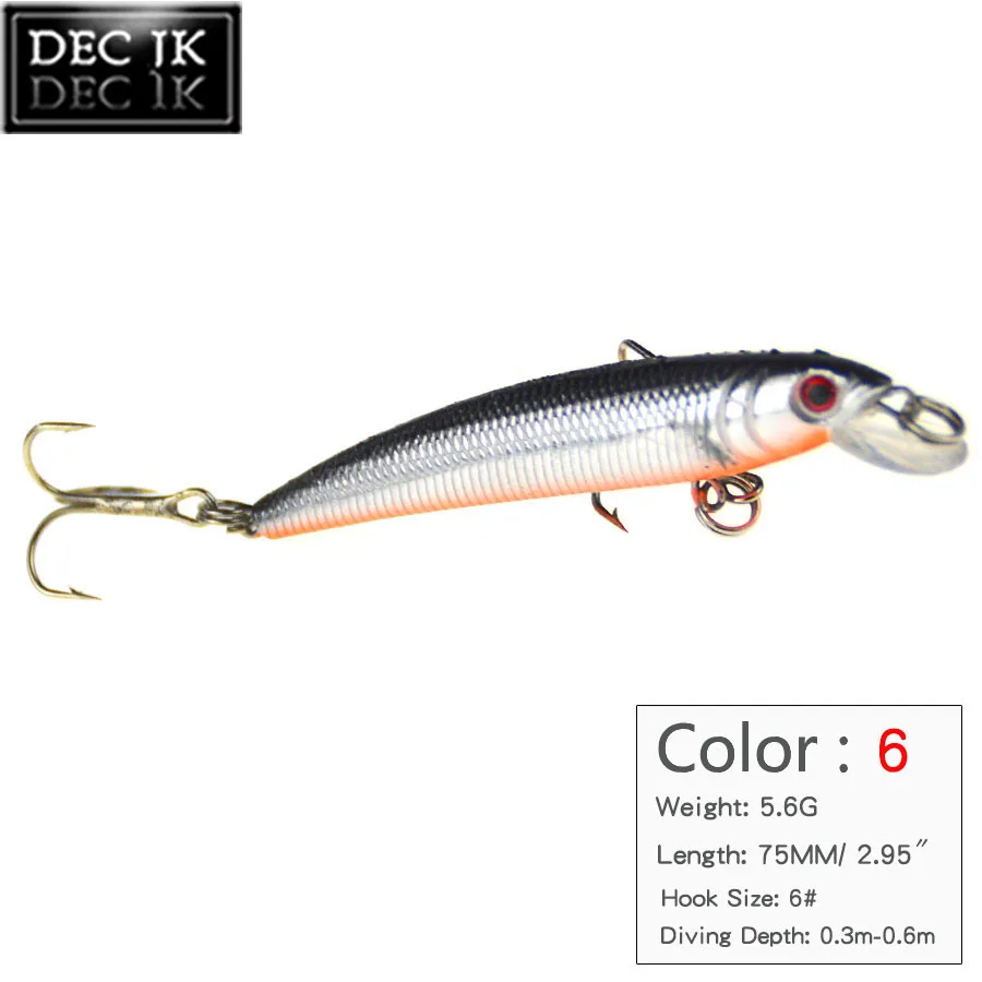 6PCS Plastic Hard Sea Fishing Lure Fake Bait Jerkbait Pike Tackle Float Crankbaits Minnow 3D Fish Eye Saltwater Lures Laser Baits (6)