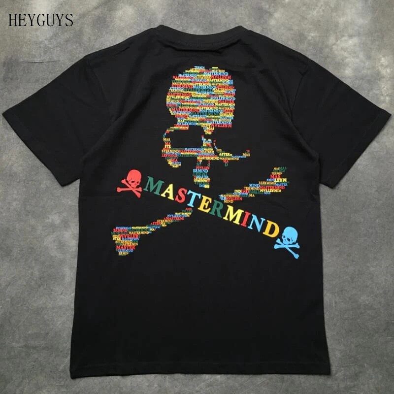 

2019 NEW Hip-hop Summer kanye west Mastermind T Shirt Women Men High Quality Skeleton Mastermind Japan Rainbow letter Top tees