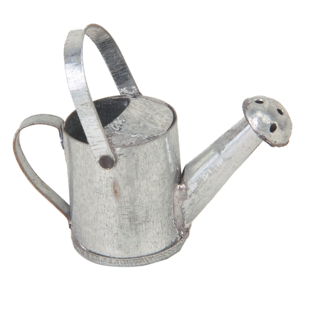 1:12 Scale Mini Silver Metal Watering Can Dolls House Garden Yard Accessory