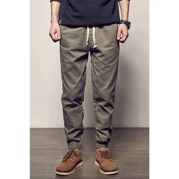 

Slim Fit Casual Men Pants Loose Cotton Black Grey Khaki Army Green Youth New Fashion Trousers Roupas Safari Style Full Length