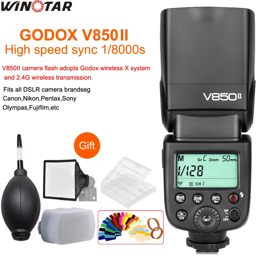 

Godox V850II GN60 2.4G wireless X System Li-ion Battery Flash Speedlite for Canon Nikon Sony Fuji Olympus Panasonic Lumix Camera