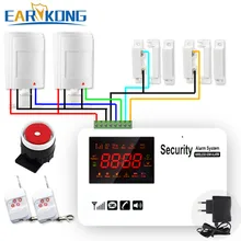 wireless wired gsm home alarm system pir wired detectors wired door open Support Russian English Spanish