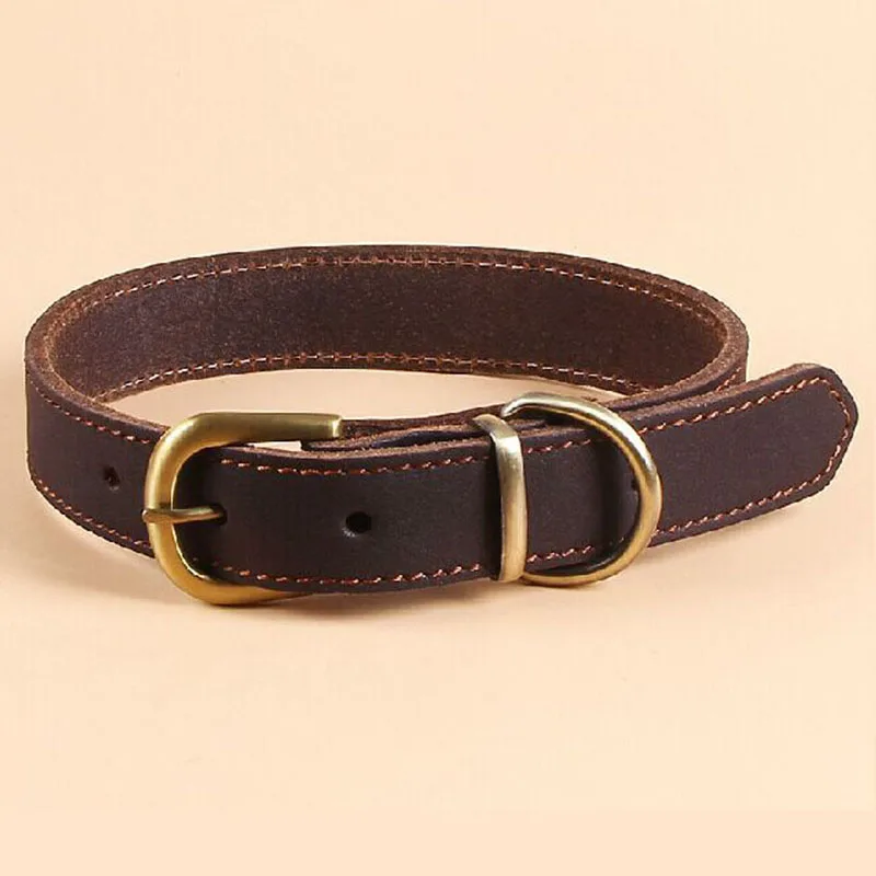 

Adjustable Real Leather Dog Collar for Large Medium Small Dogs Soft Pet Dog Collar with Strong Copper Buckle Red Brown Black