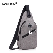 Crossbody Bags for Men Messenger Bags Pack Casual Chest Bags Waterproof Nylon Single Shoulder Strap USB Charging Chest Bags 0112