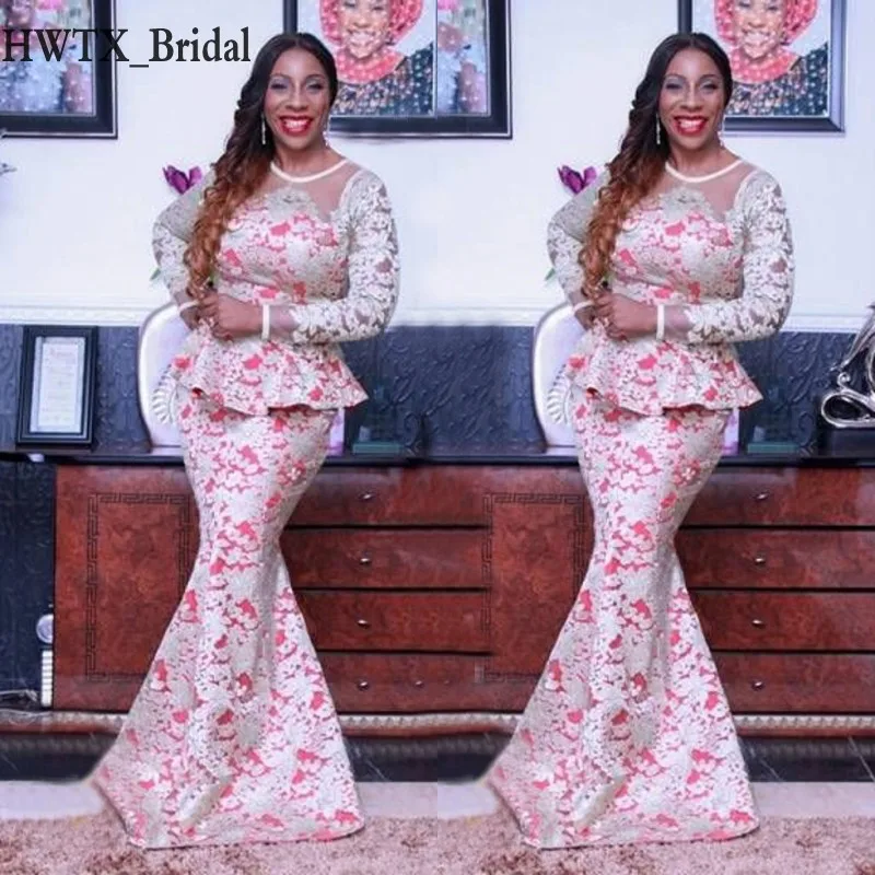 Африки Нигерии «русалка» для мамы невесты платья одежда с длинным рукавом Aso Ebi элегантное вечернее торжественное платье платье для выпускного вечера