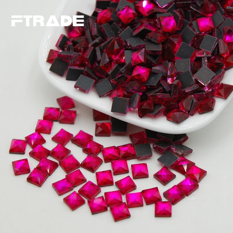 

Free Shipping 6x6mm 110pcs Rose Color Craft Crystals strass Square Shape Glue on DMC Hotfix Rhinestones Flatback For Clothes