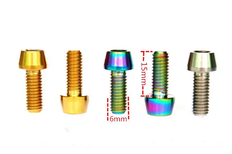 

4PCS M6x15mm Ti/Golden/Rainbow GR5 Titanium Cone Head Bolts For Bicycle Brake