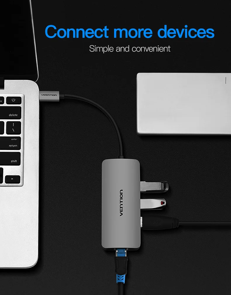 Vention USB C Ethernet адаптер usb-хаб 3 порта конвертер Тип C 3,0 USB к RJ45 Lan сетевая карта для Macbook USB Ethernet переключатель