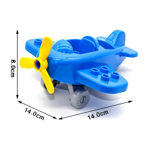 Мини-автомобили самолет большие строительные блоки автобус Перевозки грузовик фургон прицеп вертолет совместим Duplo городской автомобиль наборы игрушки подарок ребенку - Цвет: Mini blue plane