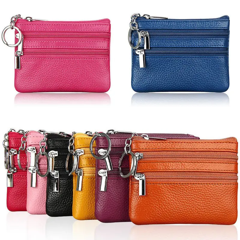 Women Men Leather Coin Purse Card Wallet Clutch Double Zipper Small Change Bag-in Coin Purses ...