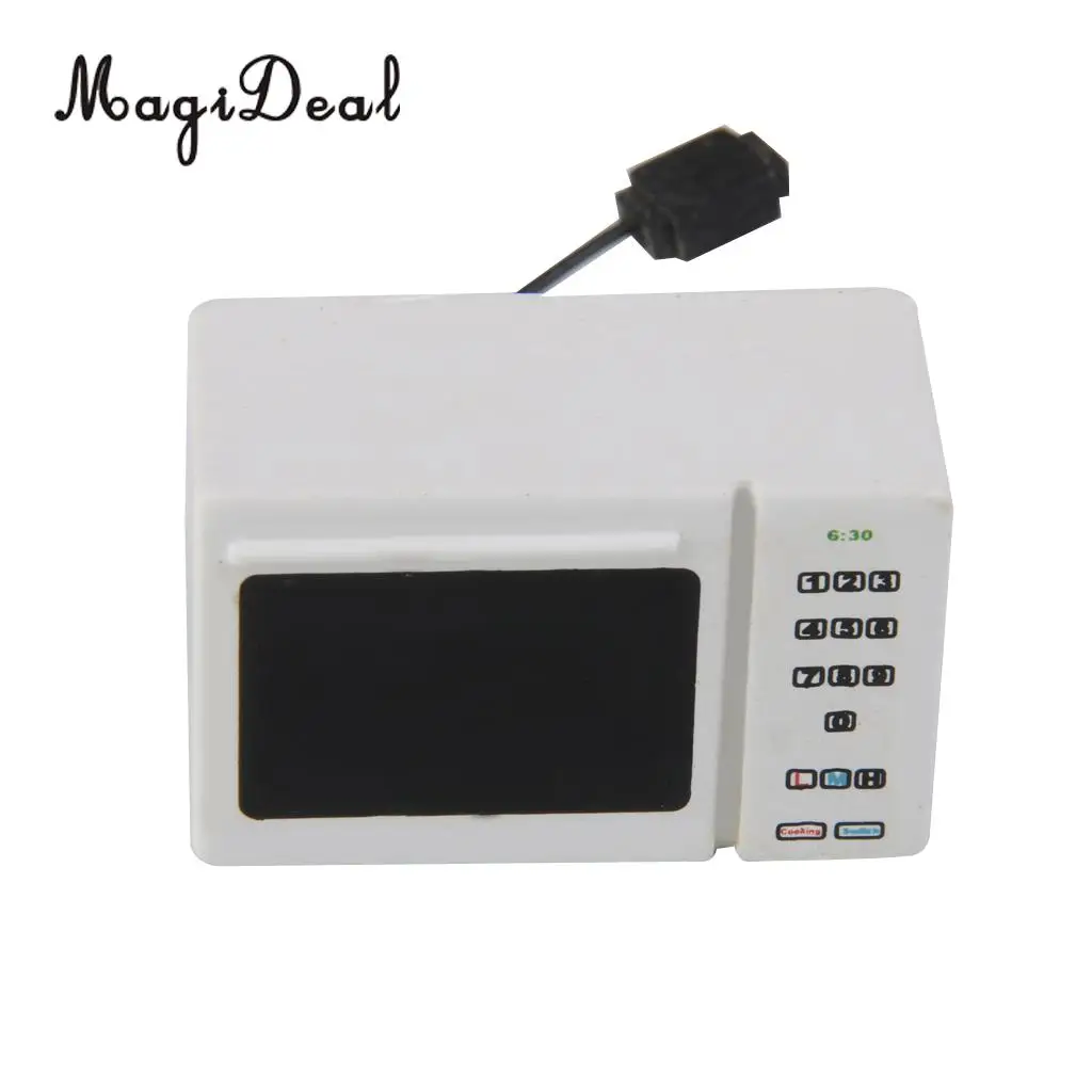 Modern Style 1:12 Scale Dollhouse Miniature Mini Wooden White Microwave Oven for Dolls House Kitchen Decor Life Scenes Toy