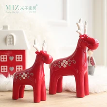 Miz Home 1 Piece Red Elk Christmas Gift Ceramic Figurine Lovely Moose Doll Christmas Decorations Ornament