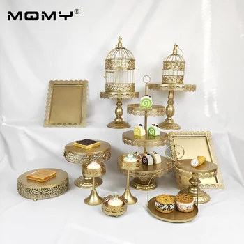 

14 Pcs Wedding Cupcake Decorating Supply Crystal Metal 3 Tier Round Tire Unique Modern Plate Gold Cake Stand